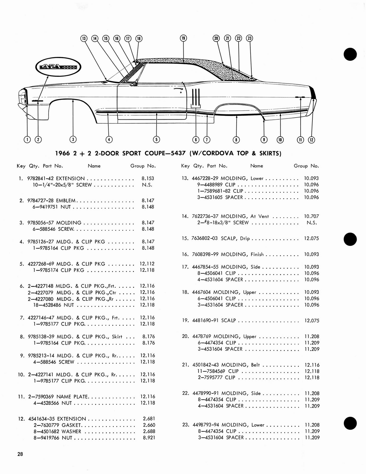 1966 Pontiac Molding And Clip Catalog